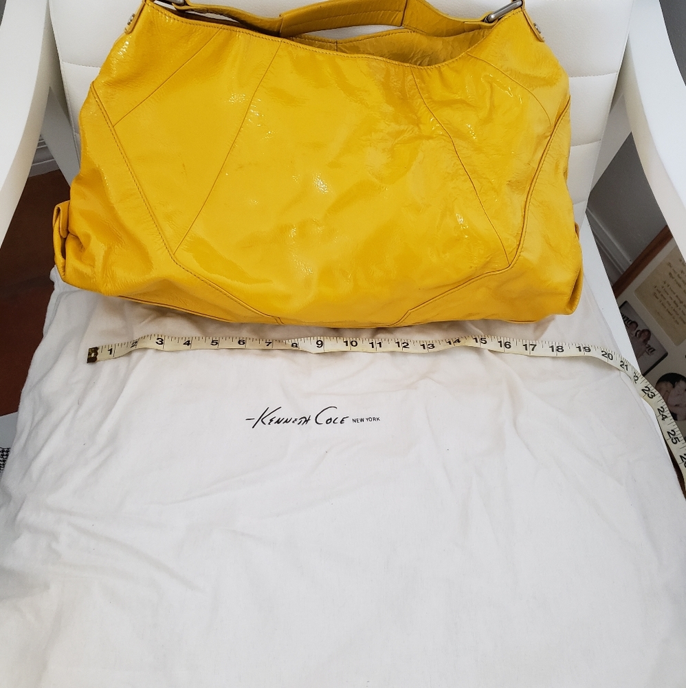 Kenneth Cole Yellow Crinkle Patent Leather Handbag